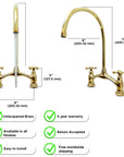 Victorian bridge faucet by Brasslik in natural brass finish