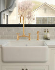 Victorian unlacquered brass bridge faucet with sprayer and drinking tap