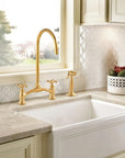 Victorian bridge kitchen faucet with side sprayer in solid brass