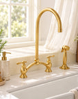 Handcrafted Victorian bridge faucet in unlacquered brass