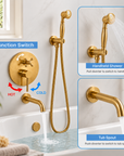 Solid brass wall-mounted tub filler and hand shower set