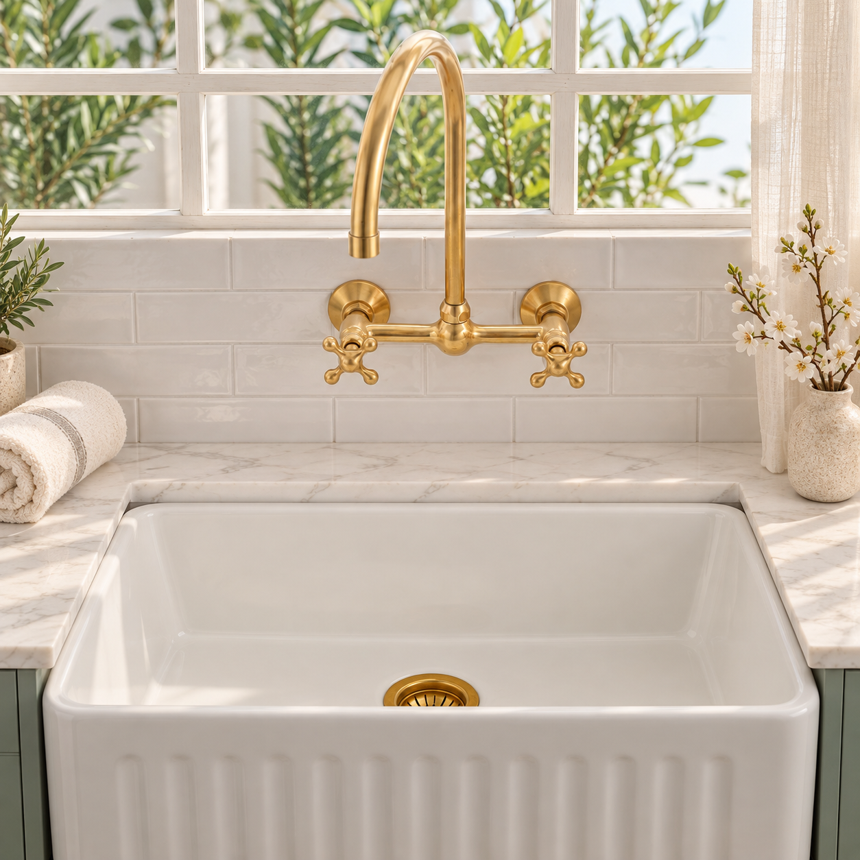 Huntley Wall Mounted Faucet - Unlacquered Brass