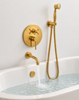 Wall Mounted Tub Filler with Hand Shower – Unlacquered Brass