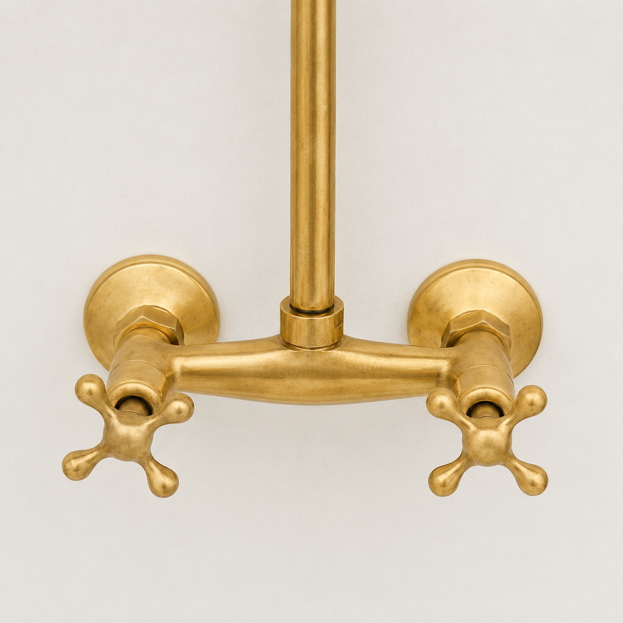 Whitney Exposed Pipe Wall Mount Shower with Rainfall Shower Head – Unlacquered Brass