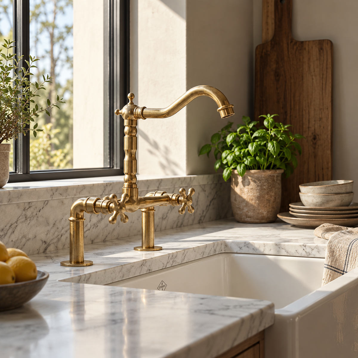 2-hole brass bridge kitchen faucet by Brasslik