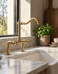 2-hole brass bridge kitchen faucet by Brasslik