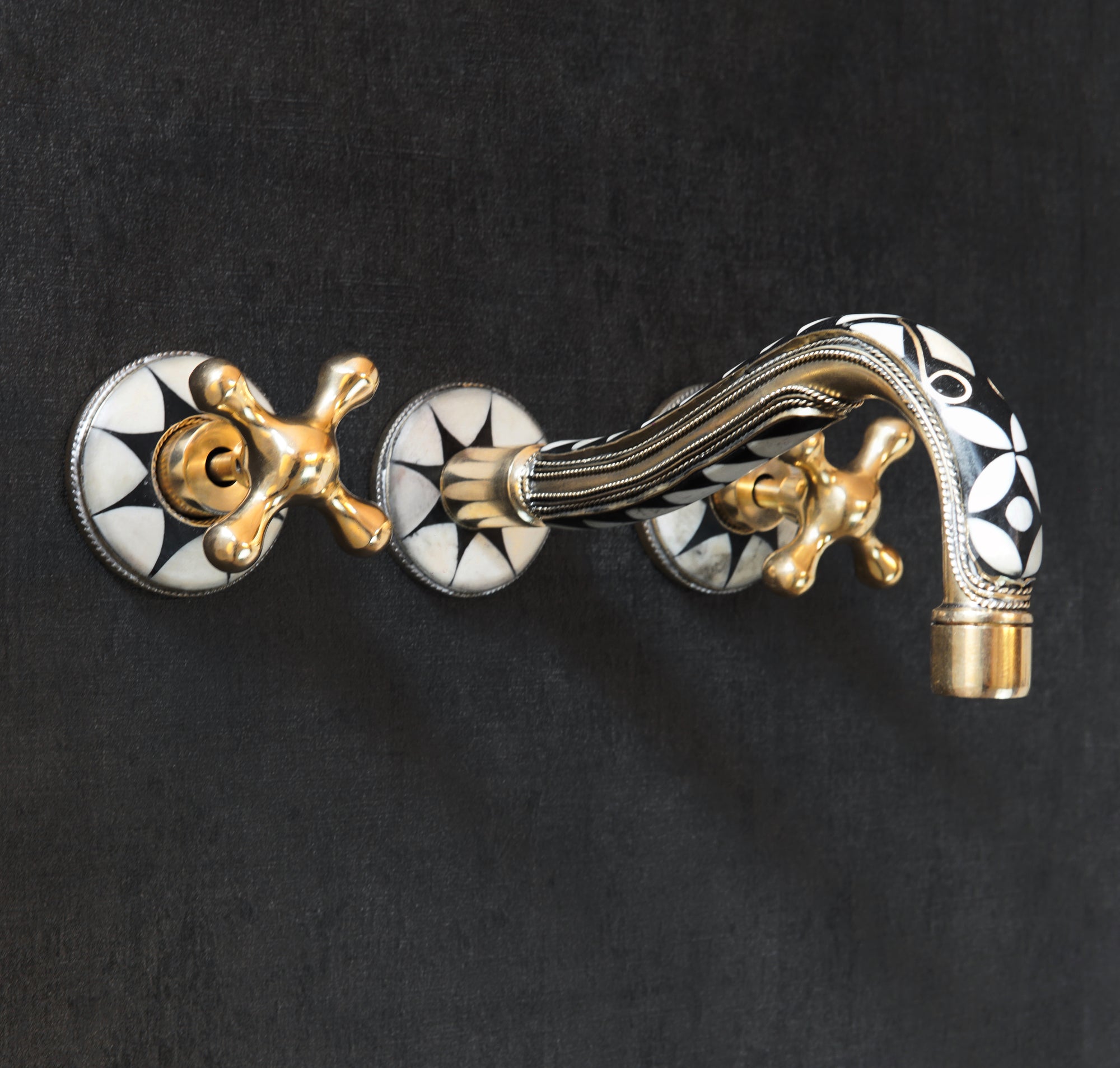 Handcrafted Wood and Brass Wall Mounted Faucet - Resin Faucet