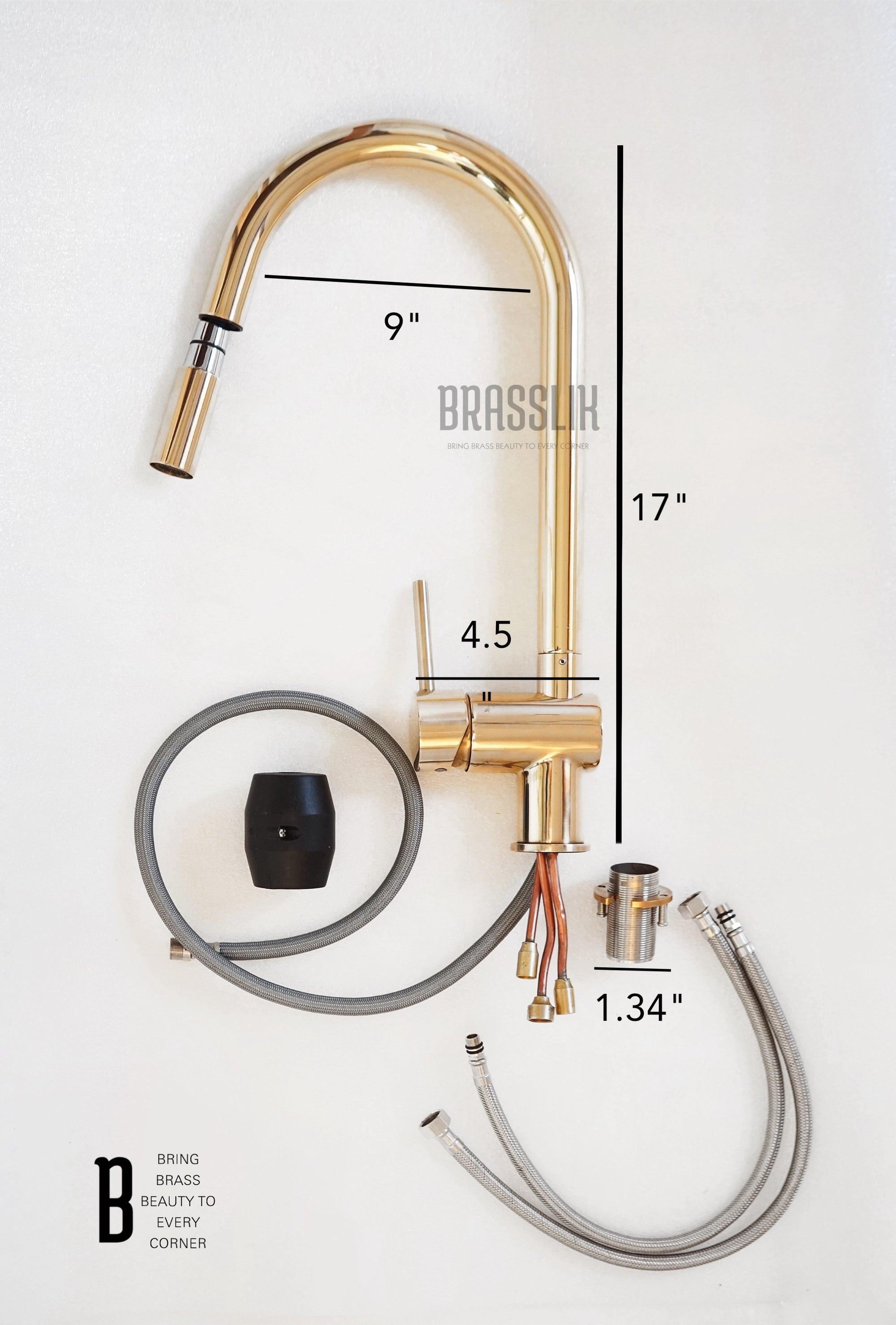 Unlacquered Brass Pull Down Kitchen Faucet