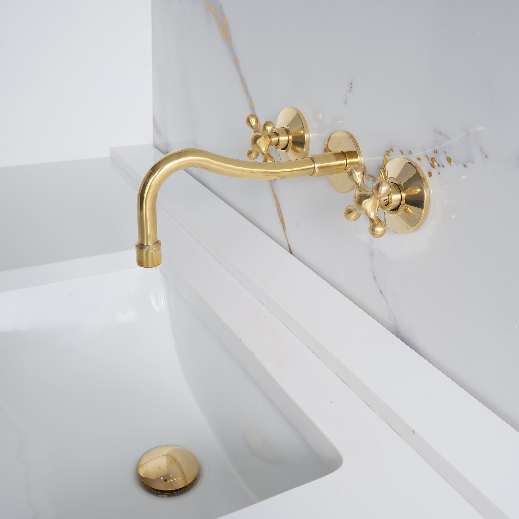 Unlacquered Brass Curved Wall Mount faucet