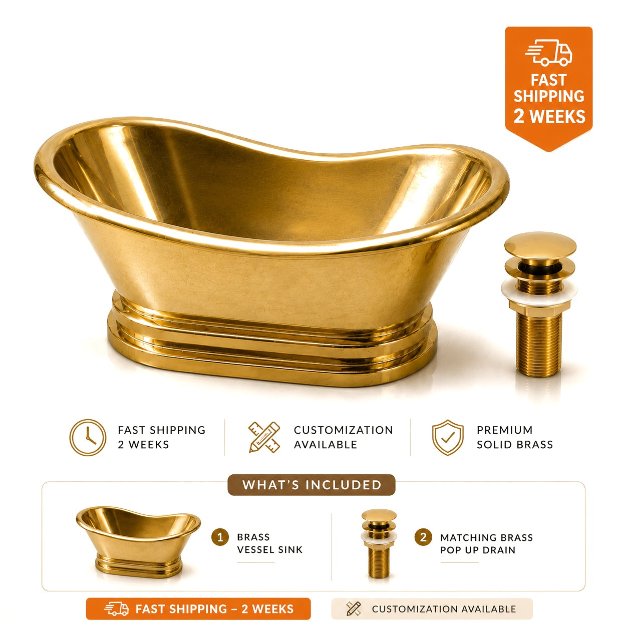 Unlacquered Brass Vessel Sink - Bathtub Style