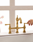 Vintage Bridge Faucet with Side Sprayer - Unlacquered Brass