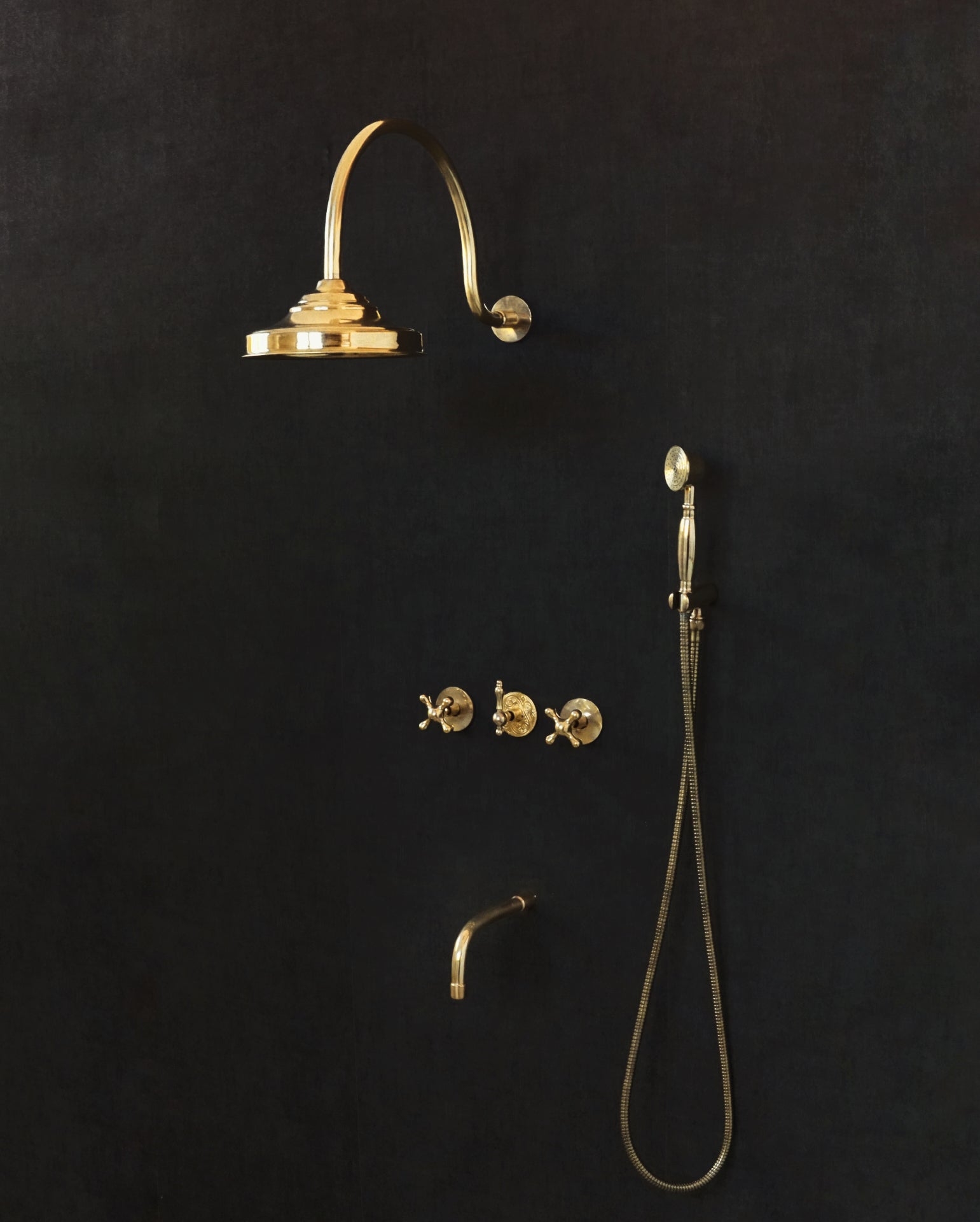 Maui Brass Rainfall Shower - Unlacquered Brass Shower Set