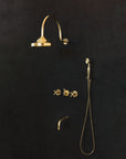 Maui Brass Rainfall Shower - Unlacquered Brass Shower Set