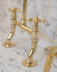 Brass Bridge Kitchen Faucet With Curved Legs