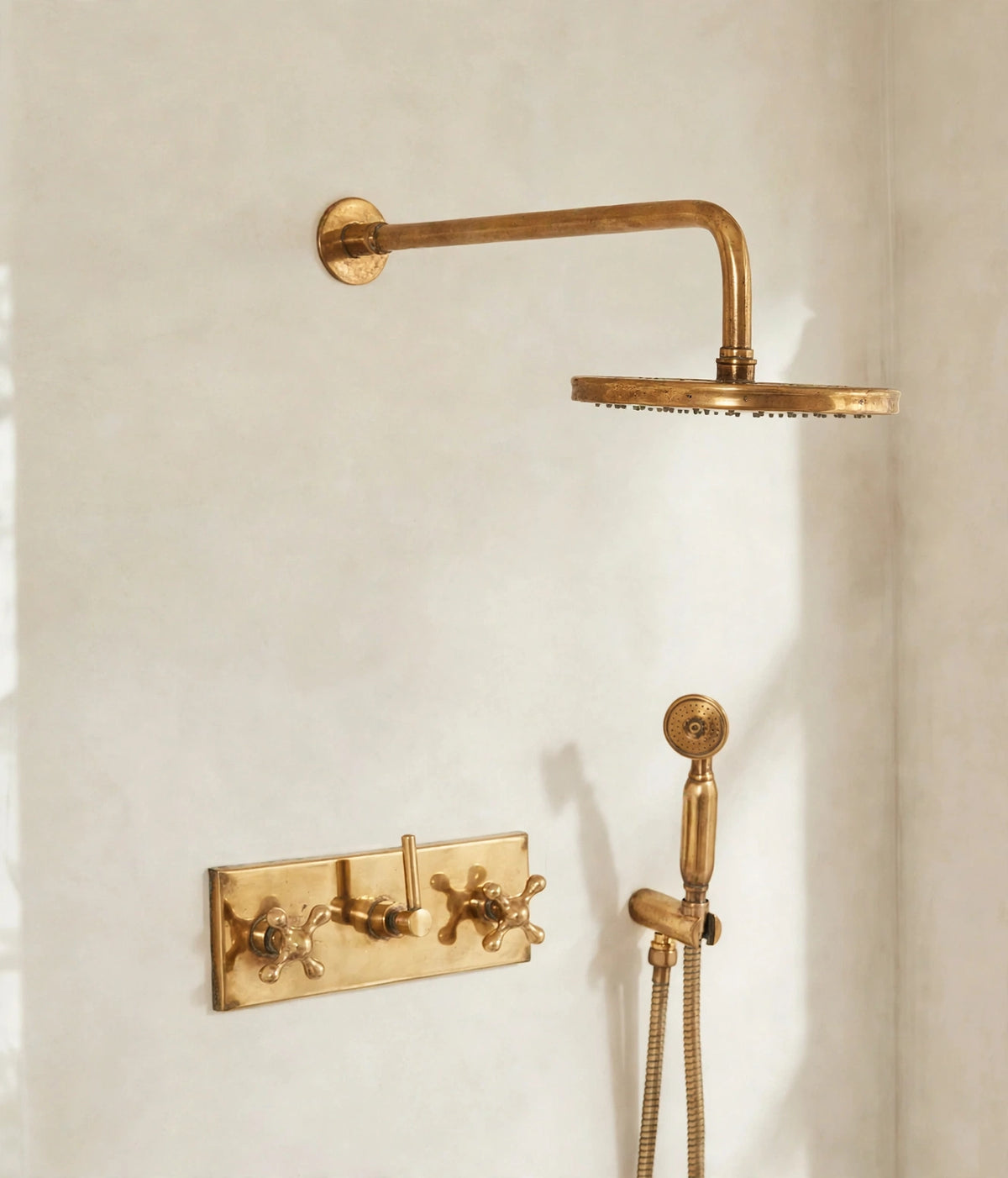 Unlacquered brass Oasis shower set