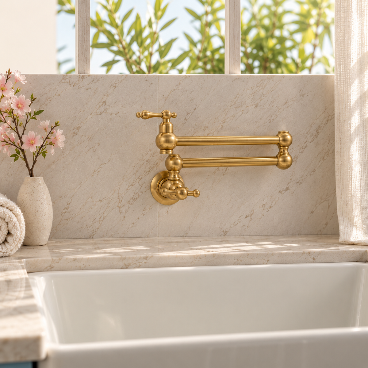 Ralph Brass Wall Mount Pot Filler -Unlacquered Brass