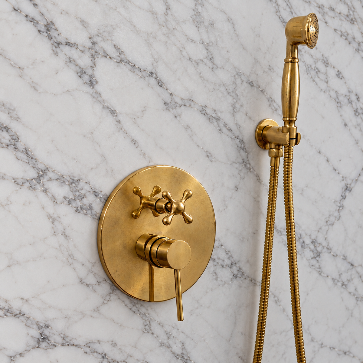 Wall Mounted Tub Filler with Hand Shower – Unlacquered Brass