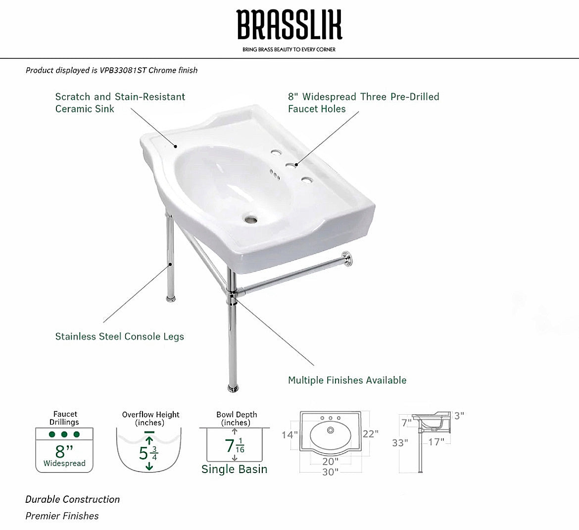 Console Sink with Brass Stand