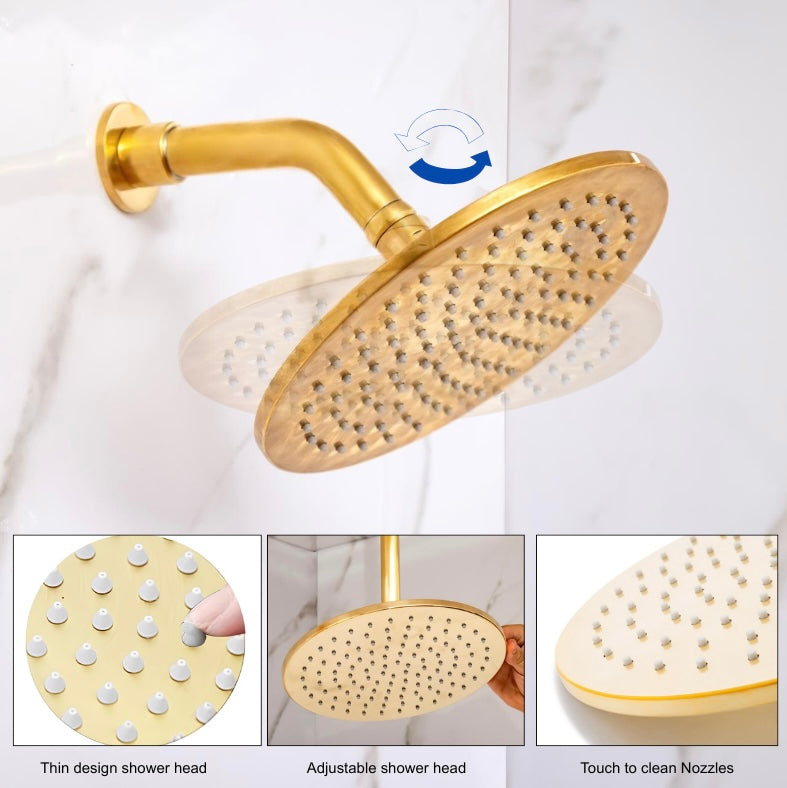Unlacquered Brass  Shower with Rainfall Shower Head – Hot &amp; Cold Valve