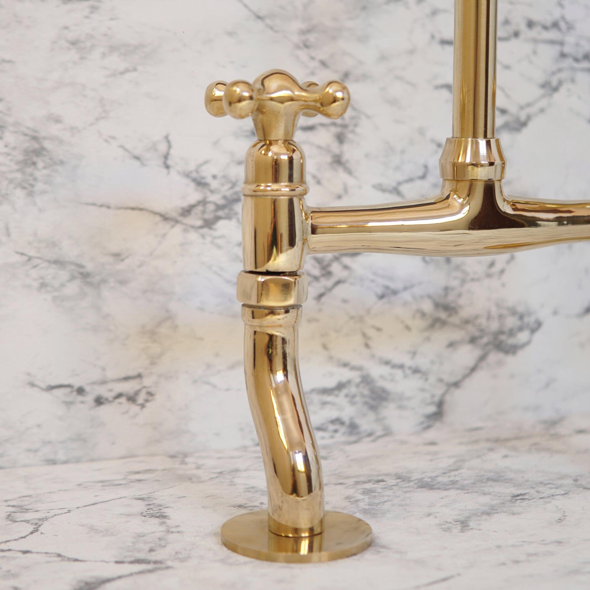 Brass Bridge Kitchen Faucet With Curved Legs