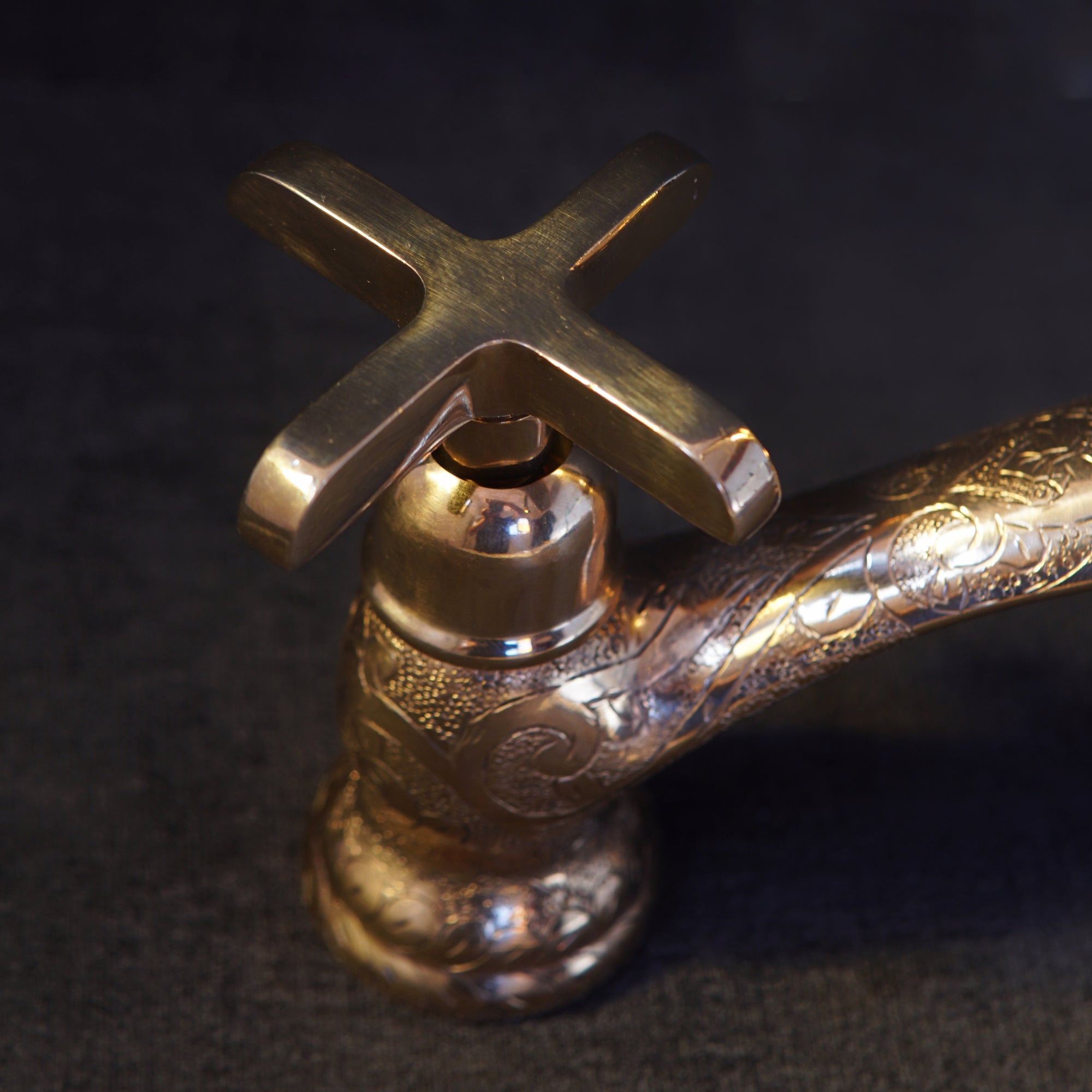 Engraved V-Style Brass Bridge Faucet