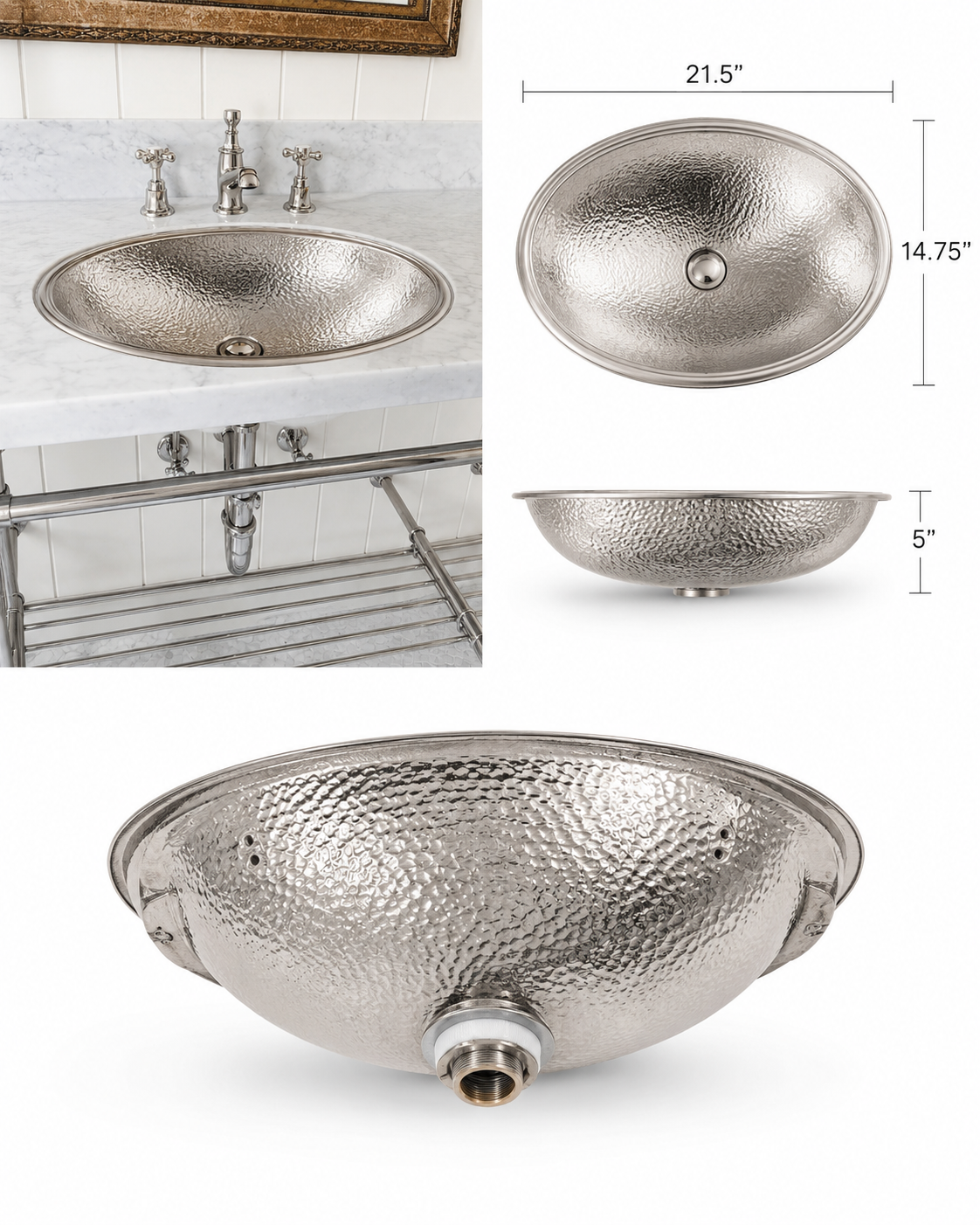 Hammered Nickel Oval Bathroom Sink