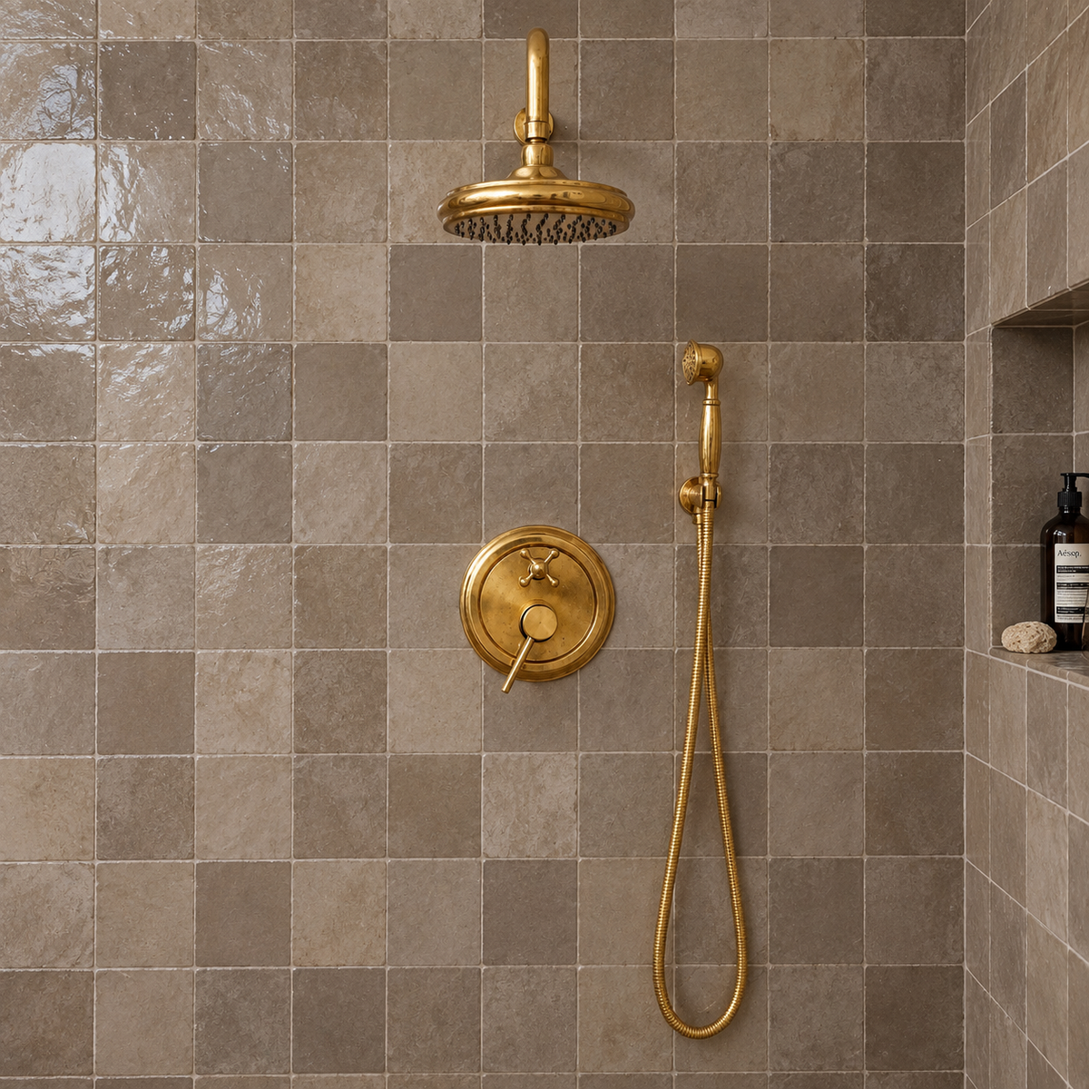 Shawnee Shower Combo with Handheld and Tub Spout – Unlacquered Brass