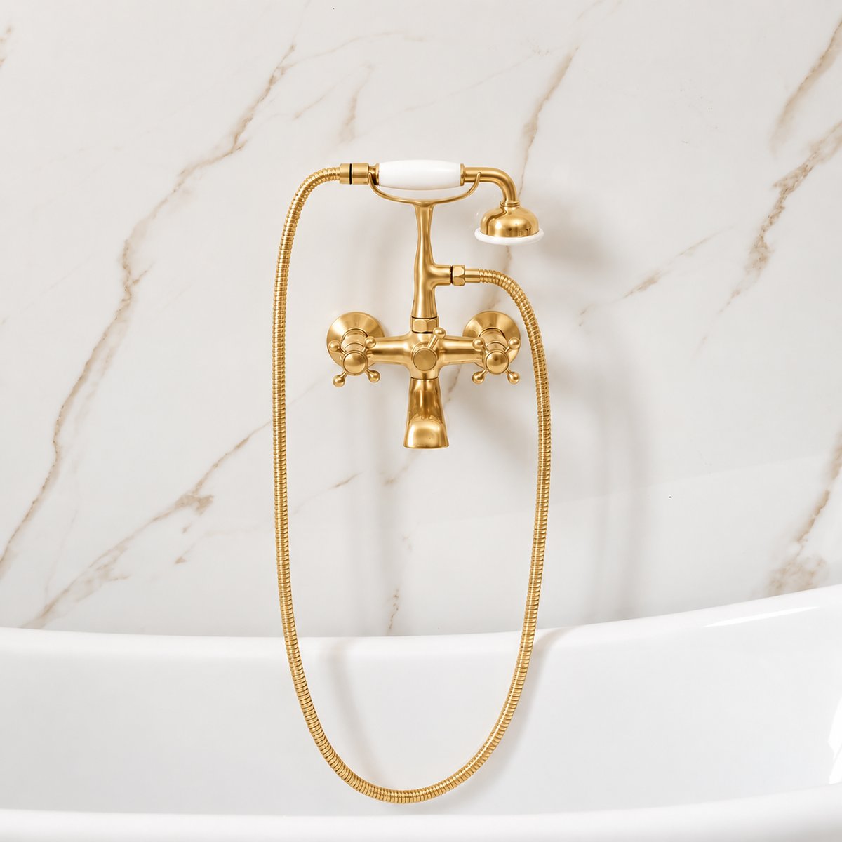 Bespoke Bathtub Wall Mount Filler with Handheld - Unlacquered Brass