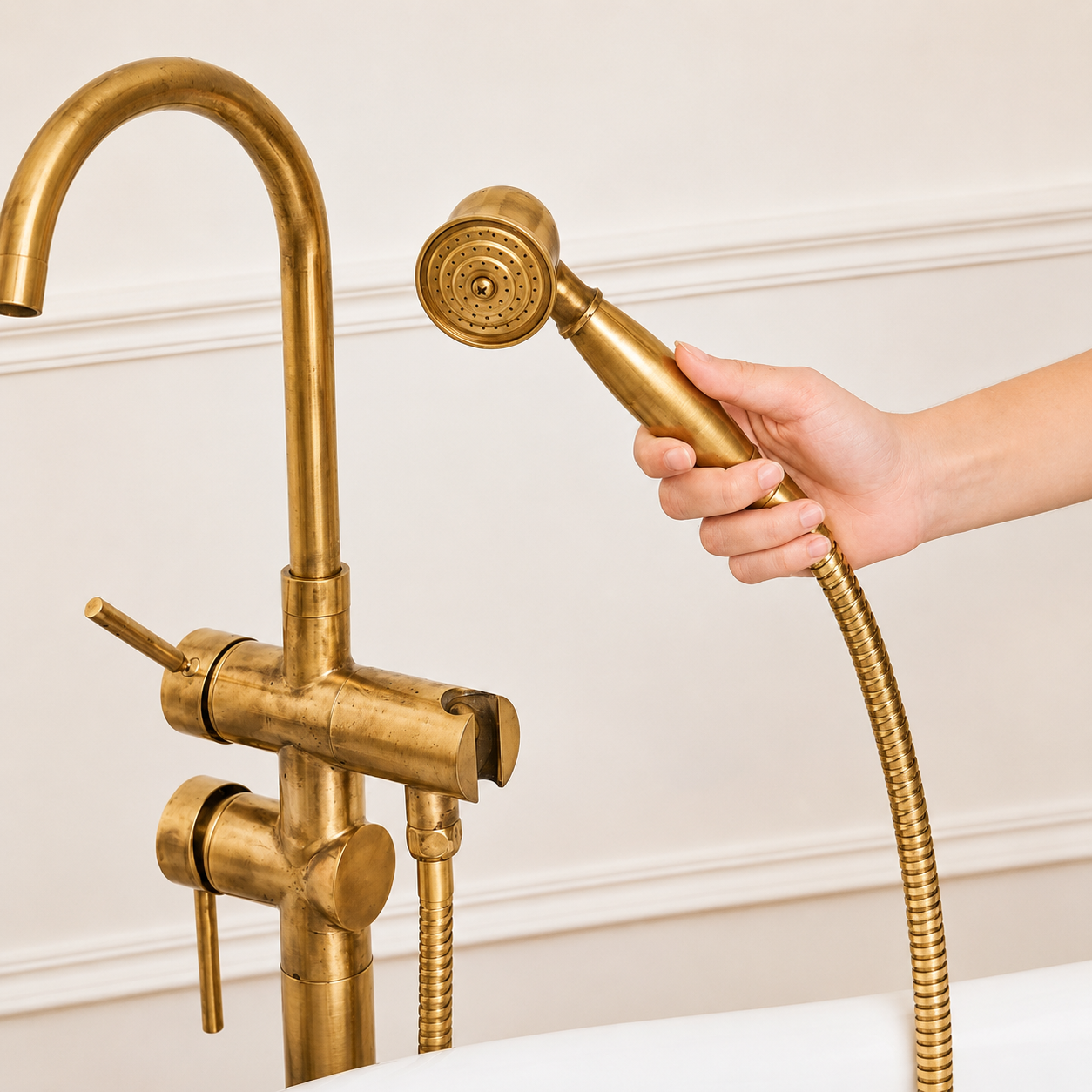 Sterling Freestanding Tub Filler With Hand Shower