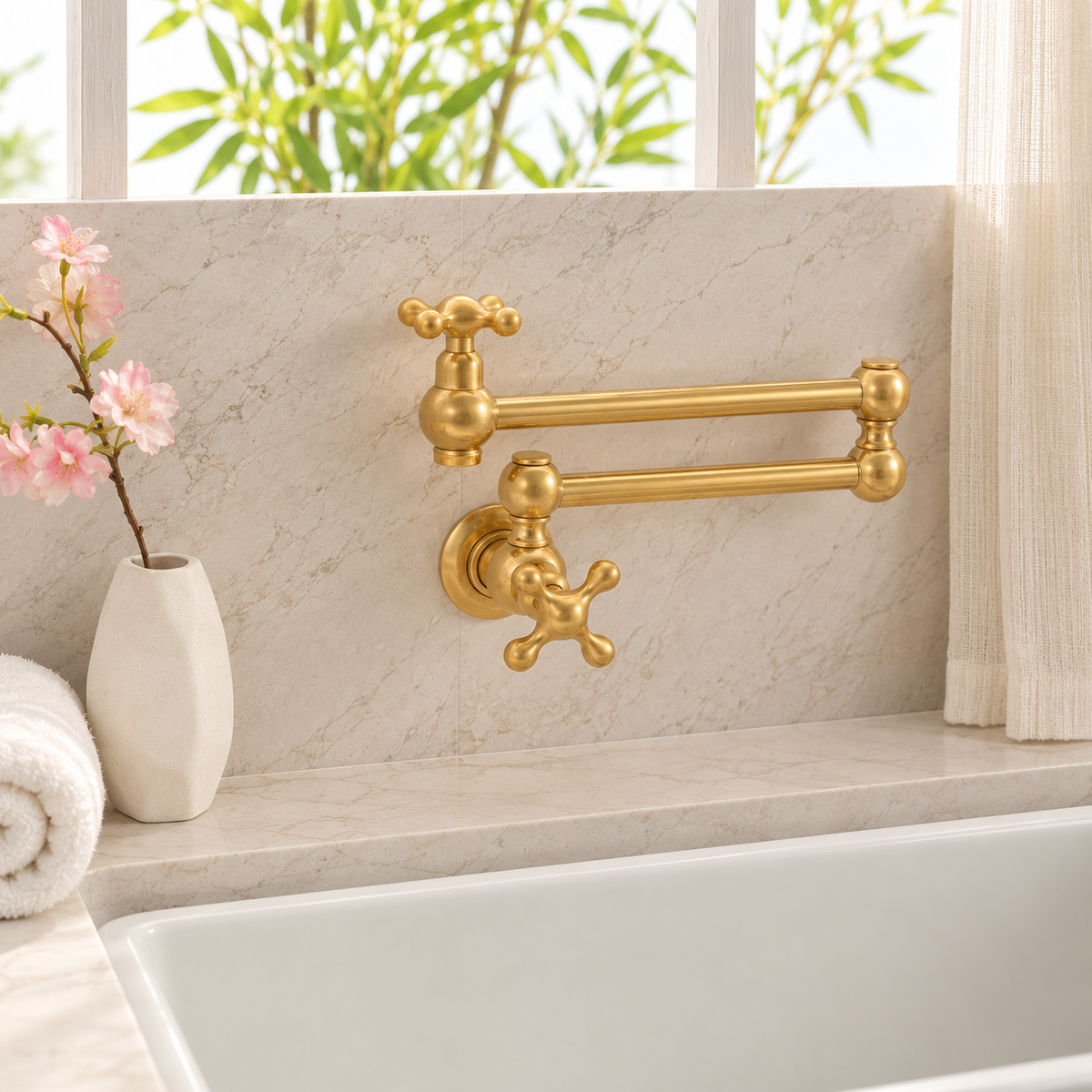 Ralph Brass Wall Mount Pot Filler -Unlacquered Brass