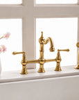 Vintage Bridge Faucet with Side Sprayer - Unlacquered Brass