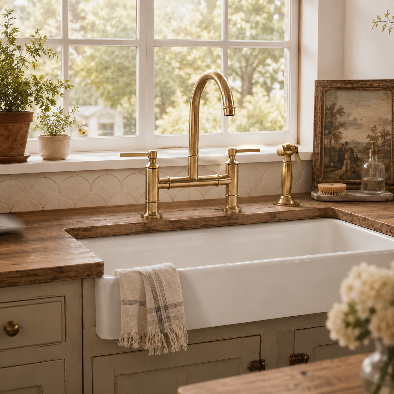 Masson Bridge Kitchen Faucet - Unlacquered Brass