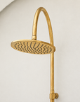 Whitney Exposed Pipe Wall Mount Shower with Rainfall Shower Head – Unlacquered Brass