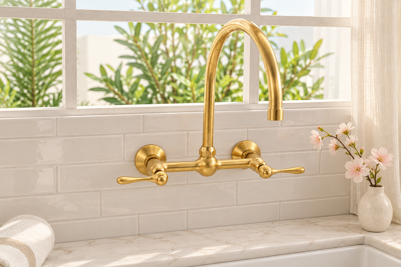 Huntley Wall Mounted Faucet - Unlacquered Brass