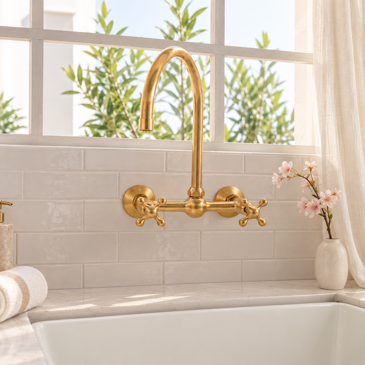 Huntley Wall Mounted Faucet - Unlacquered Brass