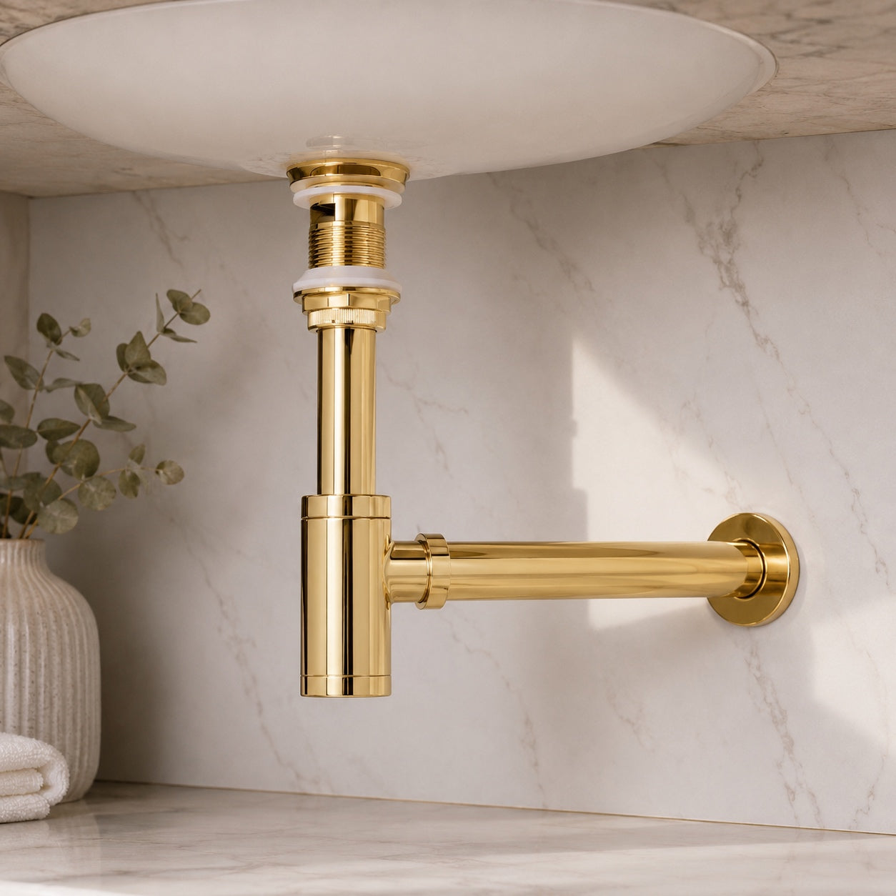 Bottle P Trap for Bathroom Sink – Unlacquered Brass