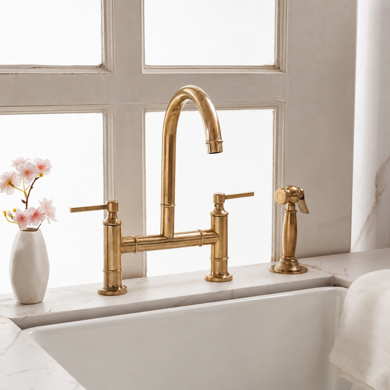 Masson Bridge Kitchen Faucet - Unlacquered Brass