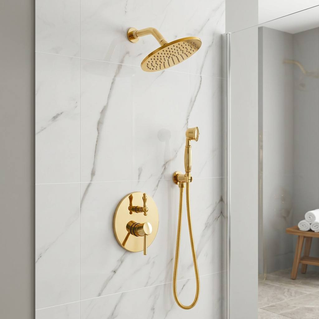 Berkeley Unlacquered Brass Shower System with Pressure Balanced Valve