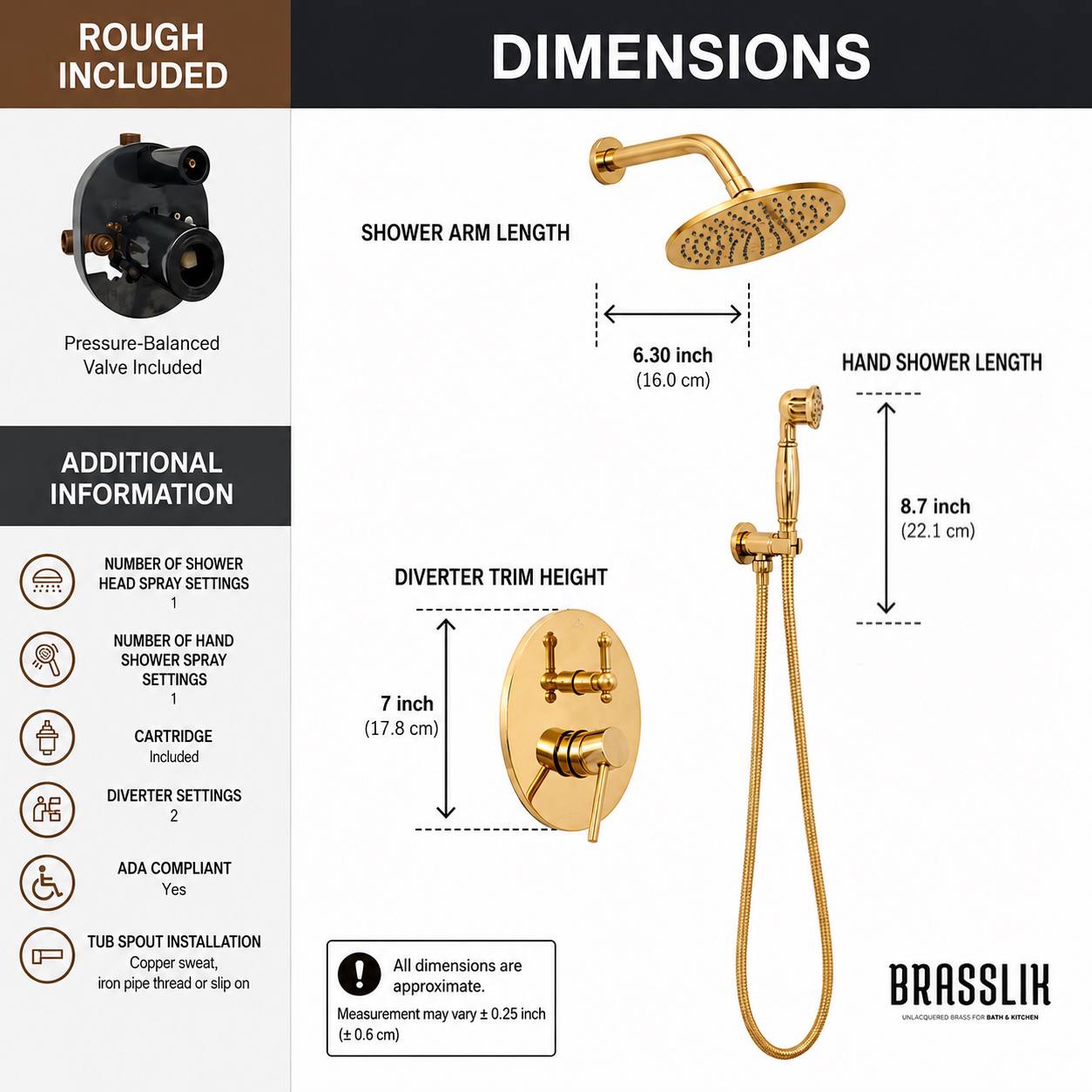 Berkeley Unlacquered Brass Shower System with Pressure Balanced Valve