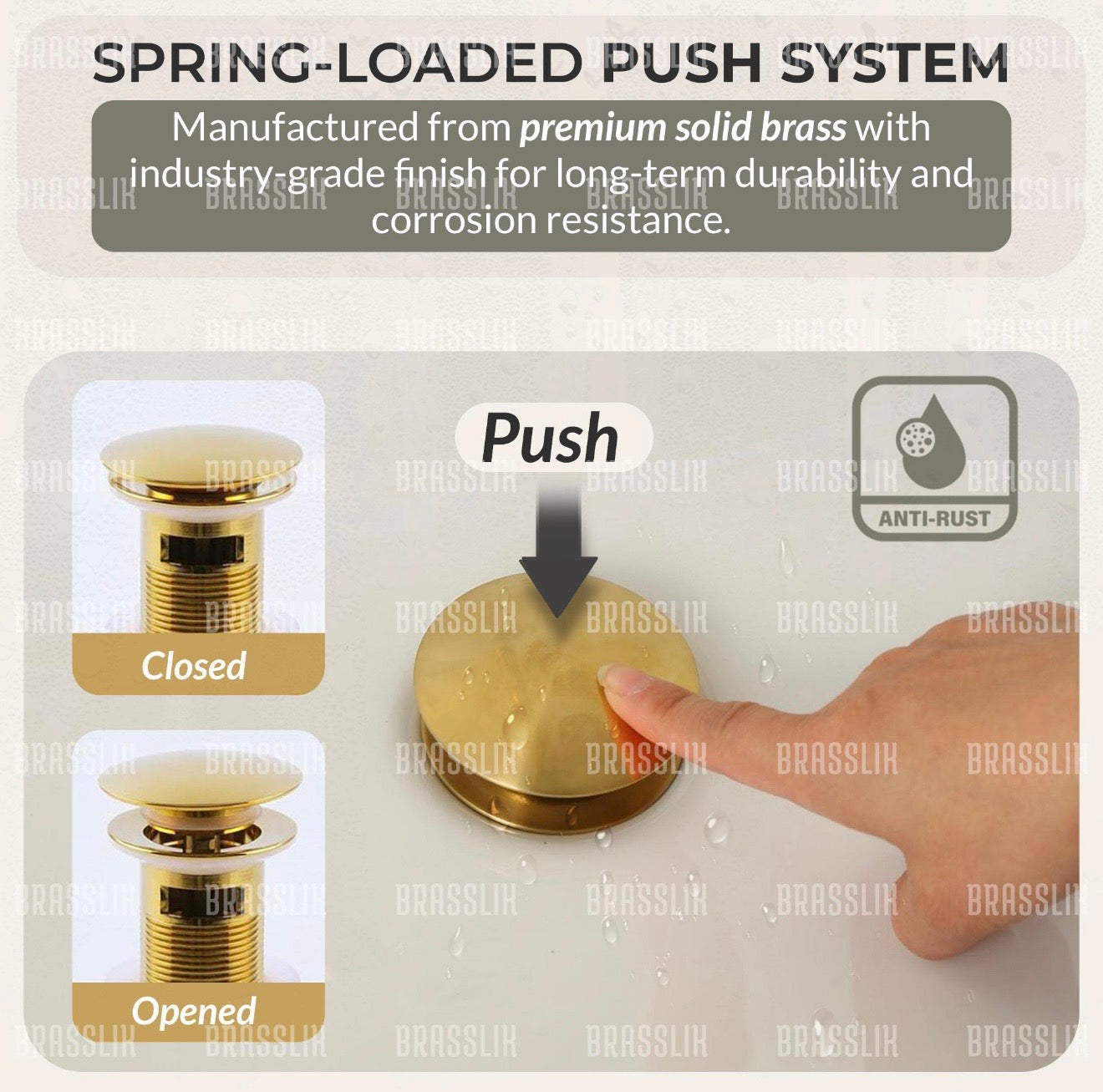 Bathroom Sink Pop-Up Drain with Overflow – US Standard, Unlacquered Brass