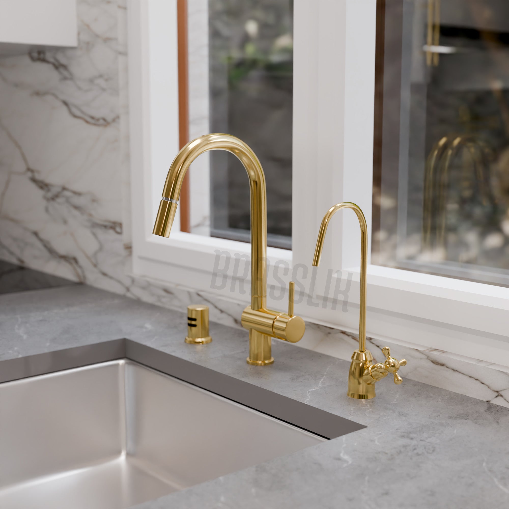 Unlacquered Brass Pull Down Kitchen Faucet