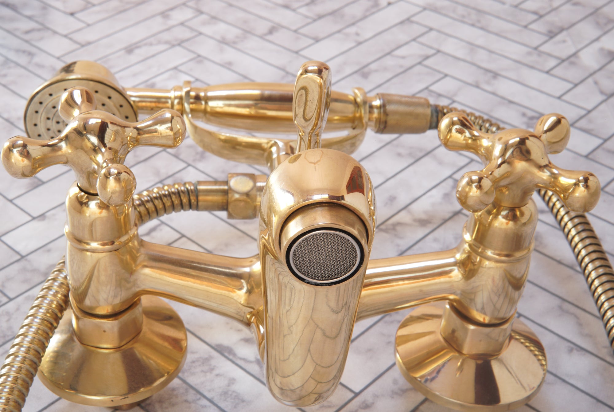 Handcrafted Unlacquered Brass Freestanding Bath Tub Filler