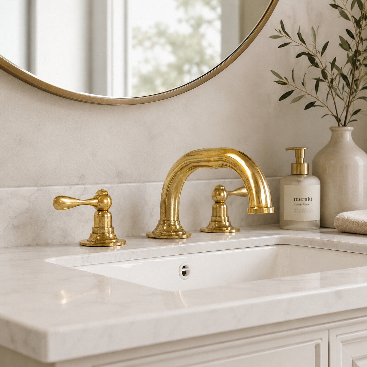Brass Sink Faucet Widespread Bathroom Faucet Lever Handles Unlacquered Brass