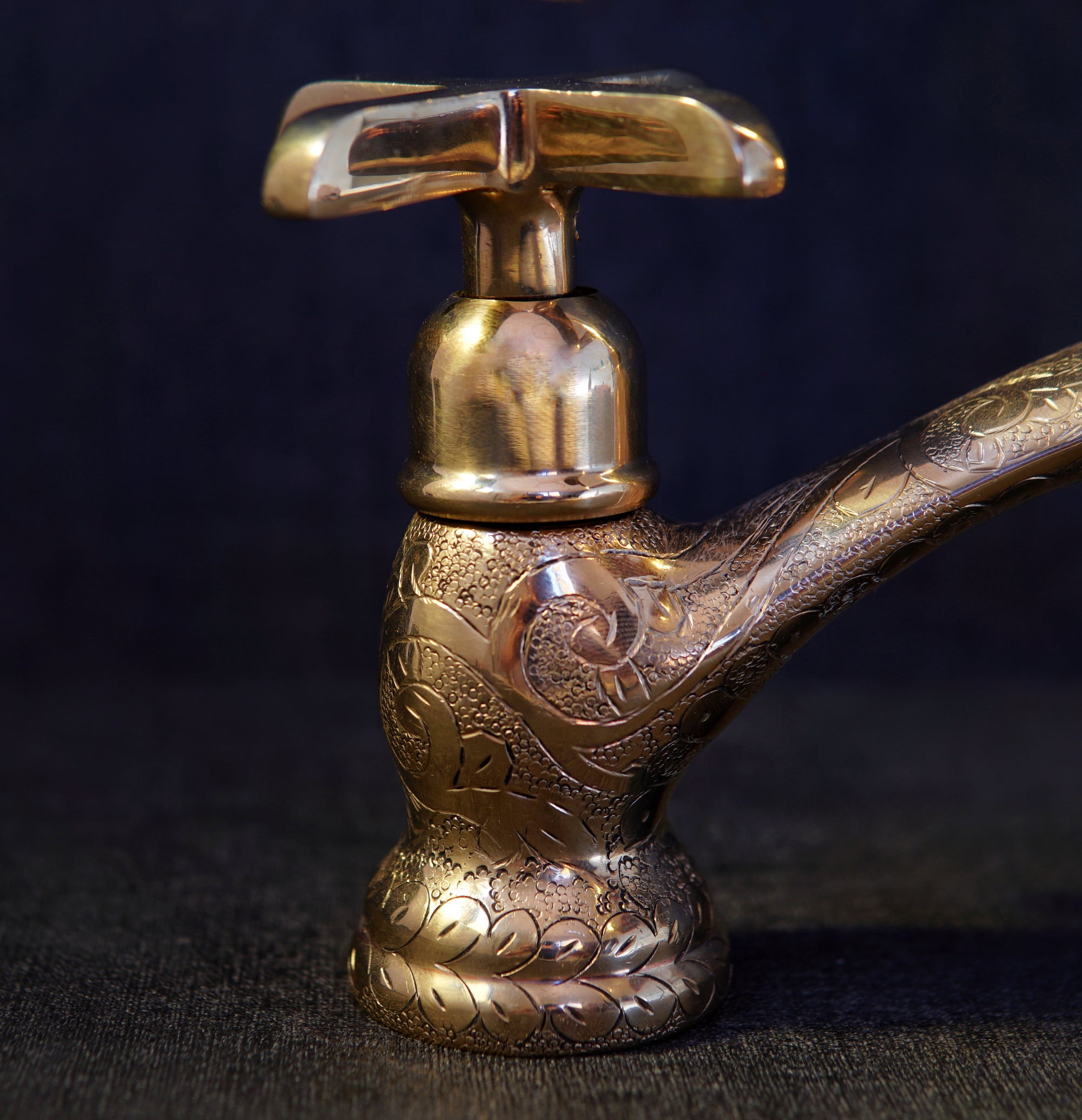 Engraved V-Style Brass Bridge Faucet