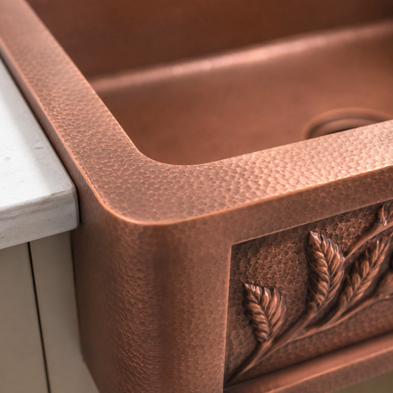 Antique Copper Farmhouse Kitchen Sink - Hammered