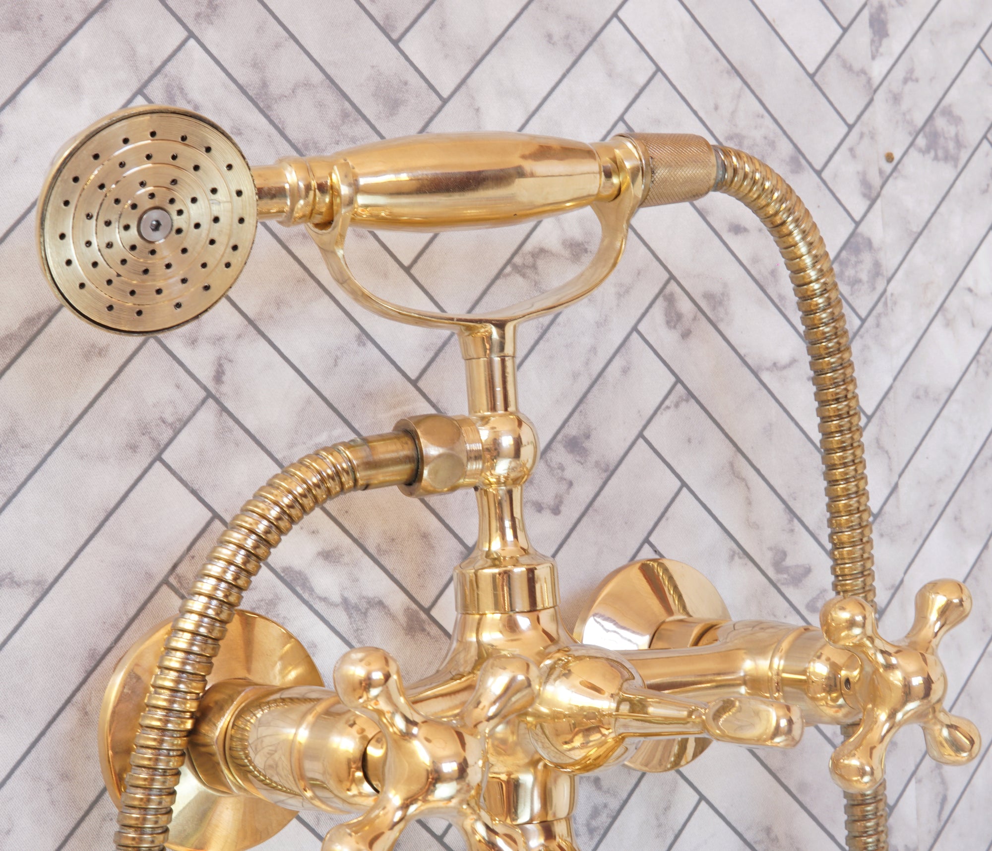 Handcrafted Unlacquered Brass Freestanding Bath Tub Filler