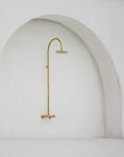 Whitney Exposed Pipe Wall Mount Shower with Rainfall Shower Head – Unlacquered Brass