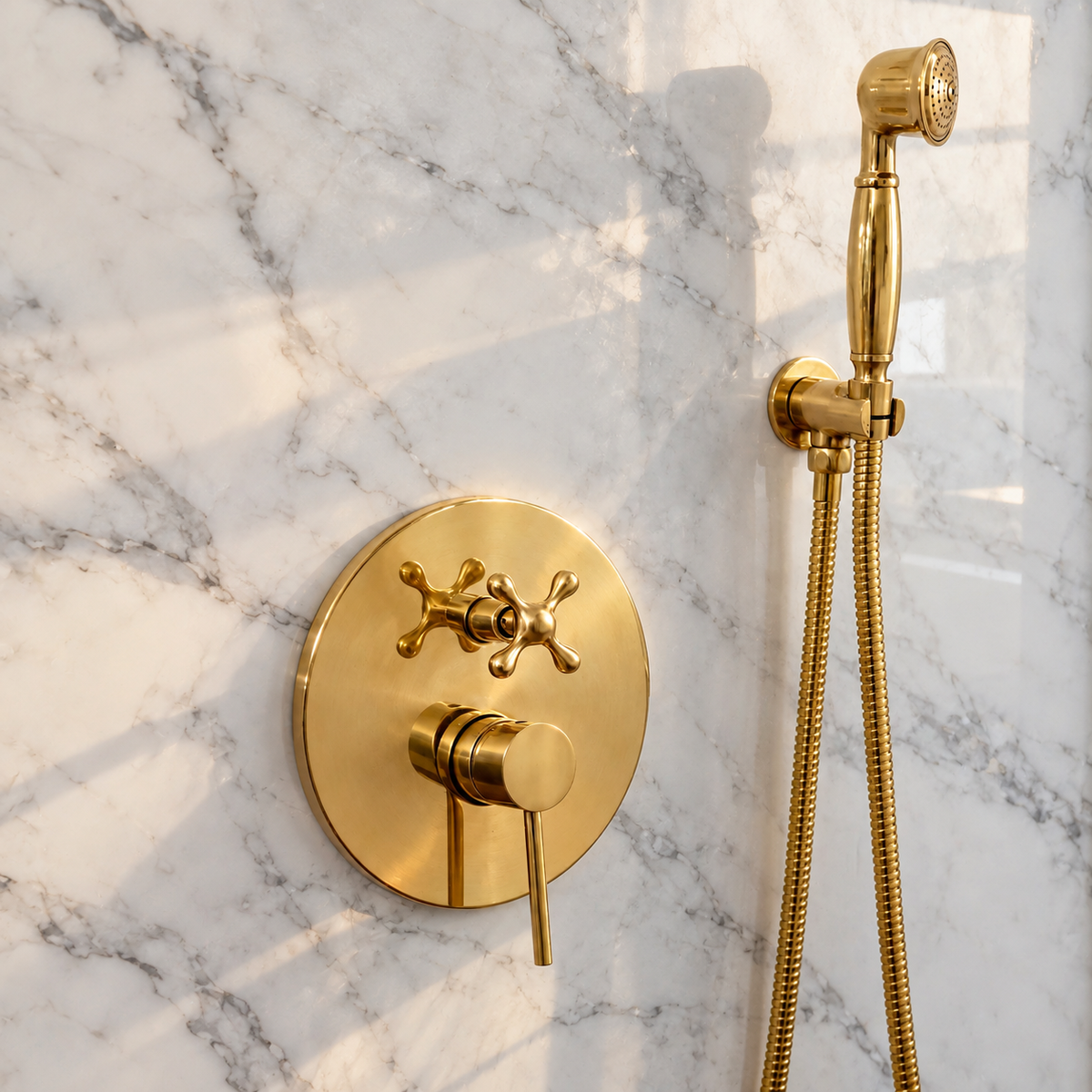 Wall Mounted Tub Filler with Hand Shower – Unlacquered Brass