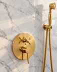 Wall Mounted Tub Filler with Hand Shower – Unlacquered Brass