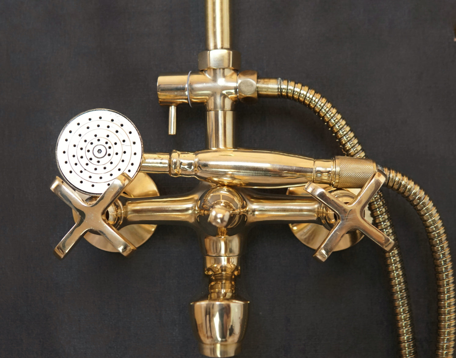 Unlacquered Brass Shower System With Tube Filler